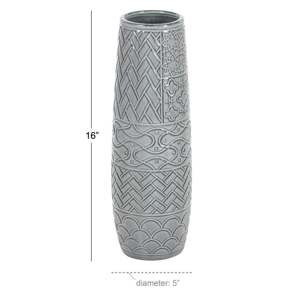 Ceramic Slim Engraved Patterned Decorative Gray Vase
