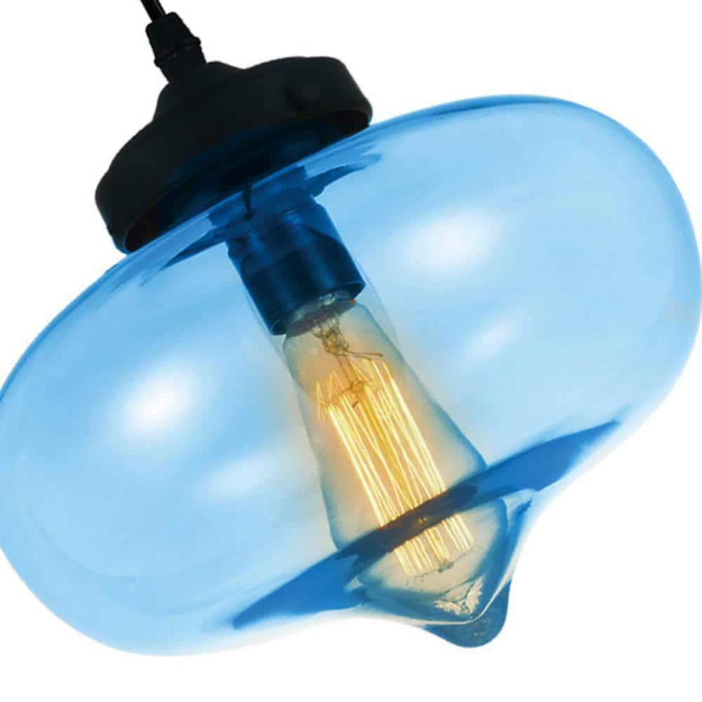 CWI Lighting Glass 1 Light Contemporary Metal Mini Pendant in Blue/Black