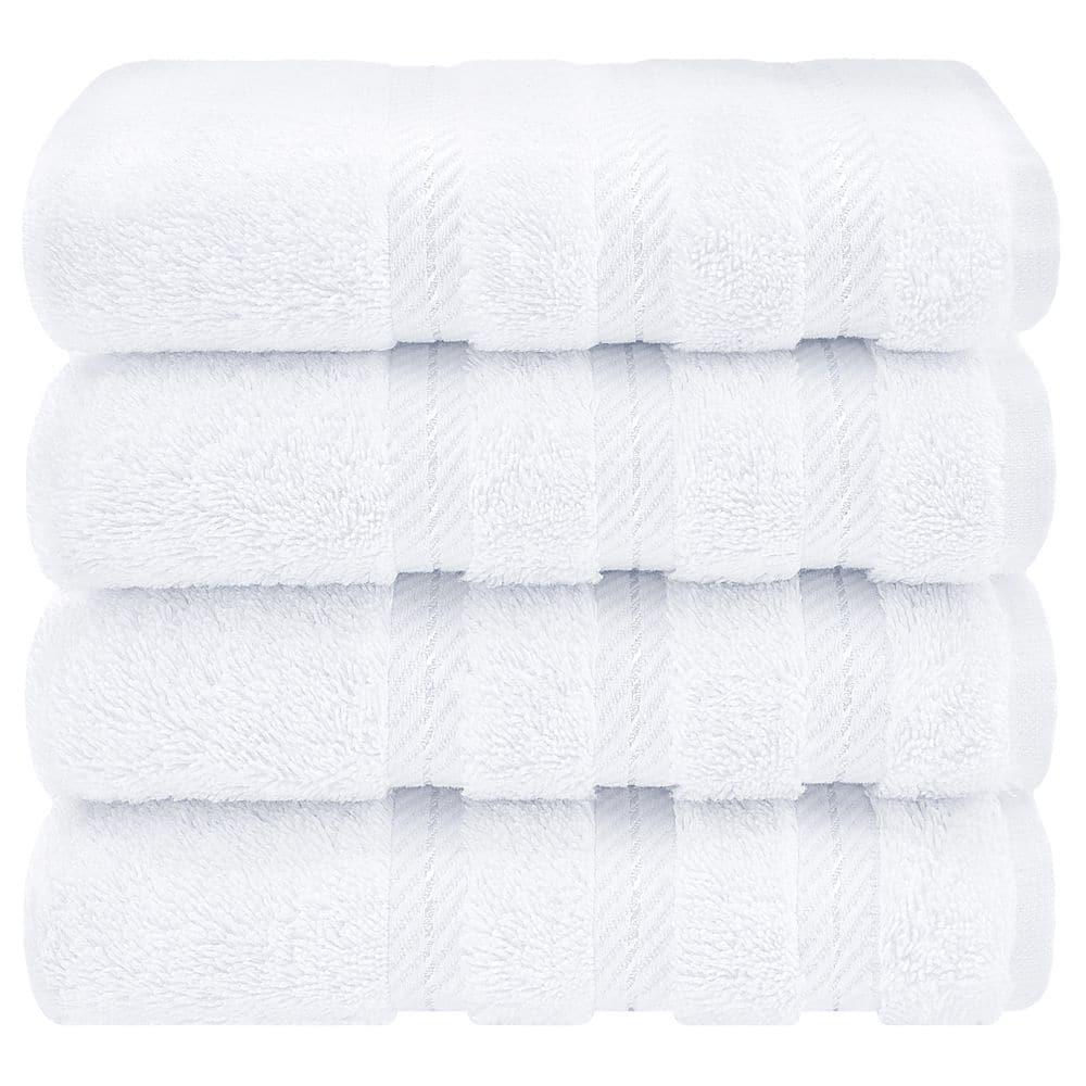 American Soft Linen 4 Pack Hand Towel Set, 100% Cotton, 16 inch by 28 inch, Hand Face Towels for Bathroom, Bright White