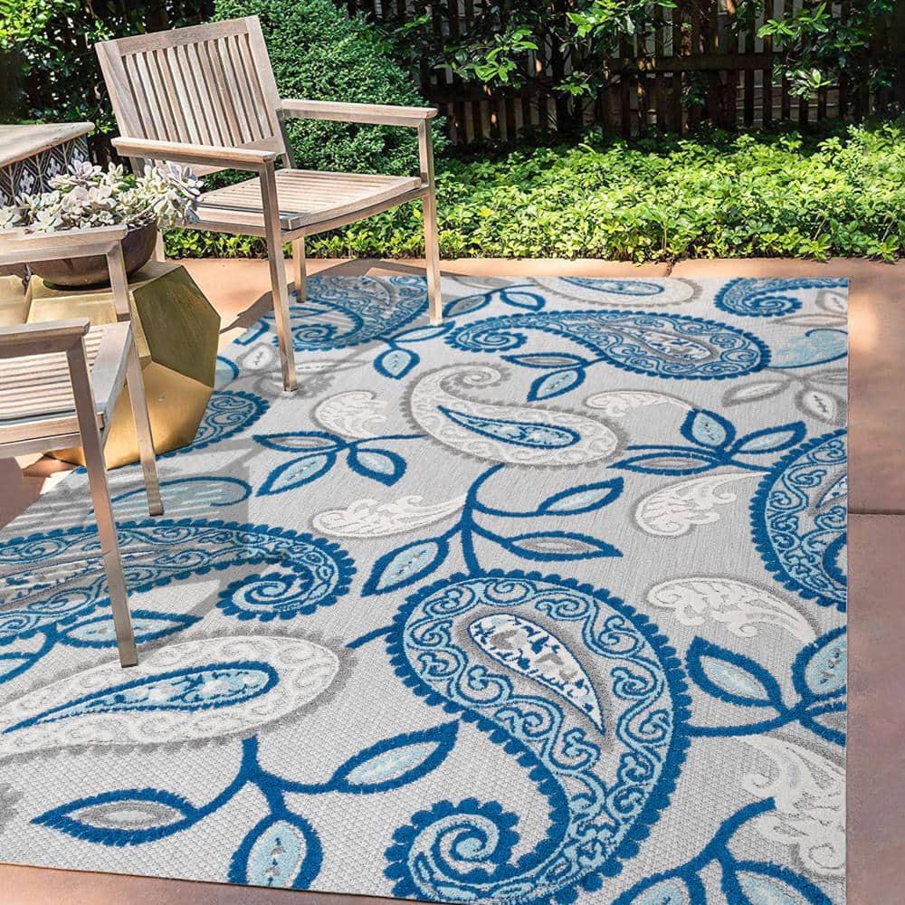 5'x8' Julien Paisley High-Low Indoor/Outdoor Area Rug, Blue/Light Gray - JONATHAN Y