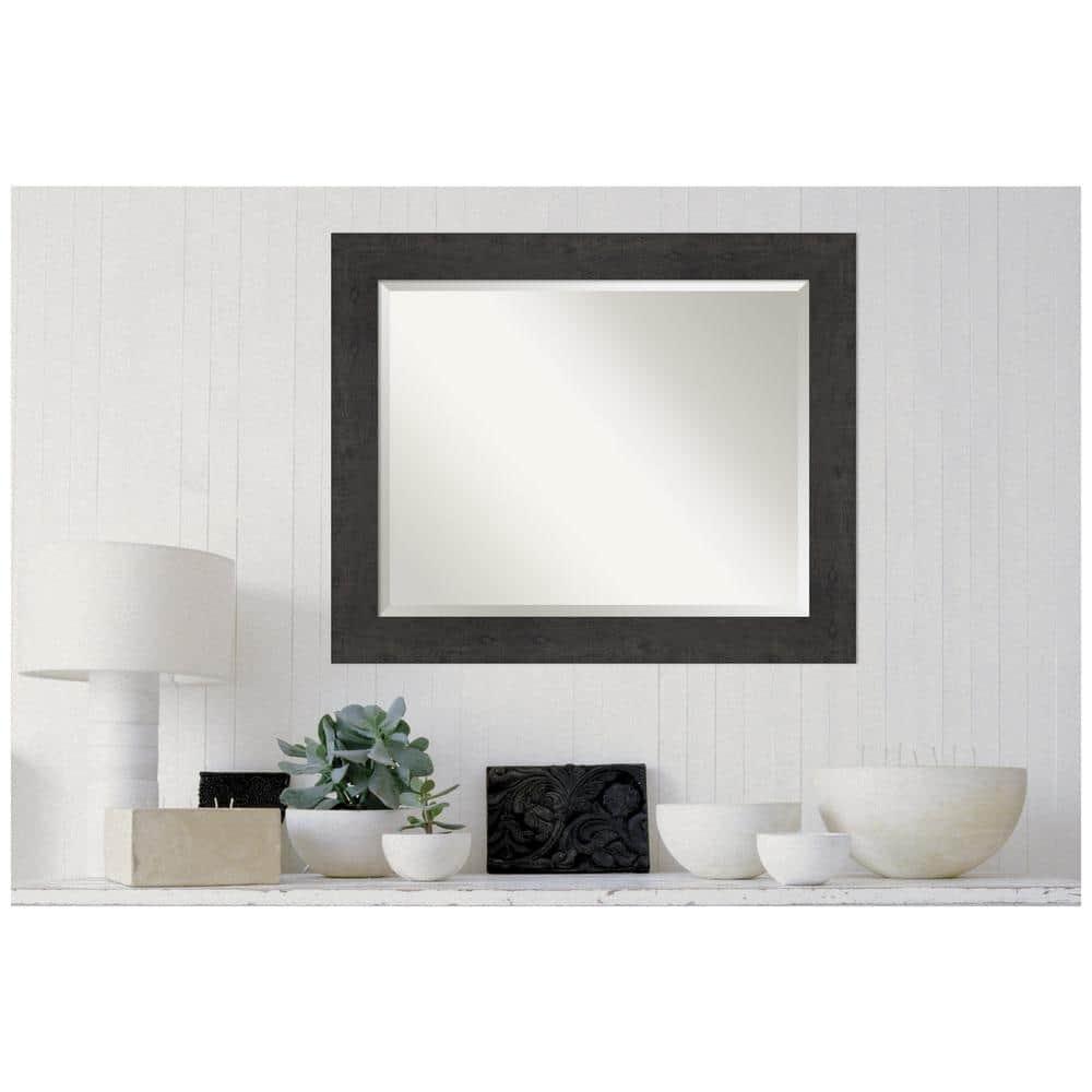 Amanti Art Beveled Bathroom Wall Mirror - Rustic Plank Espresso Frame Outer Size: 33 x 27 in