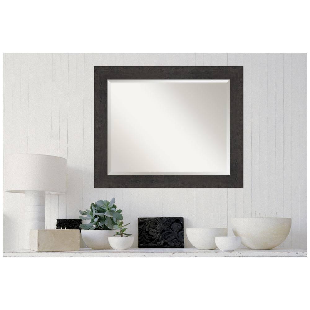 Amanti Art Beveled Bathroom Wall Mirror - Rustic Plank Espresso Frame Outer Size: 33 x 27 in