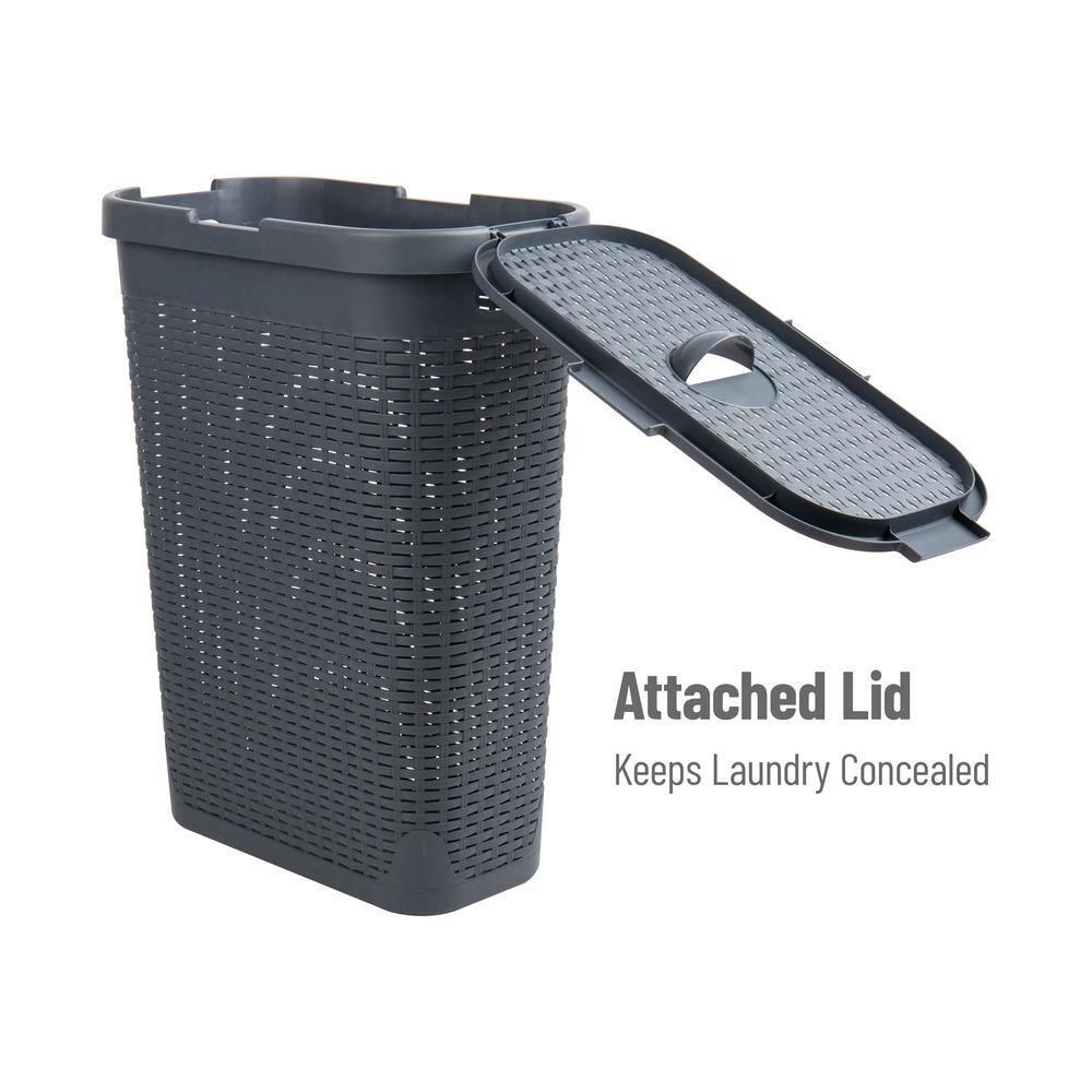 Mind Reader Mind Reader 40L Slim Laundry Hamper, Clothes Basket, Lid, Wicker Design, Plastic