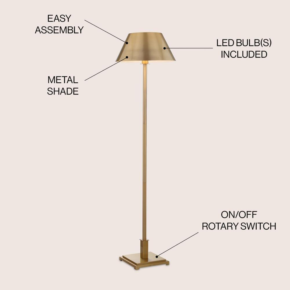 JONATHAN Y JYL6005B Roxy 60" Metal LED Floor Lamp, Contemporary, Transitional for living room, dinning room, bedroom, office Bulb Included, Brushed Brass