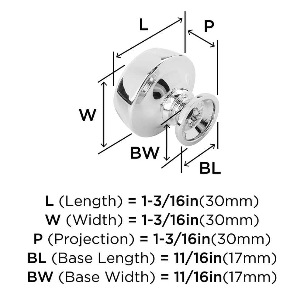 Kane 1-3/16 inch (30mm) Diameter Polished Chrome Cabinet Knob