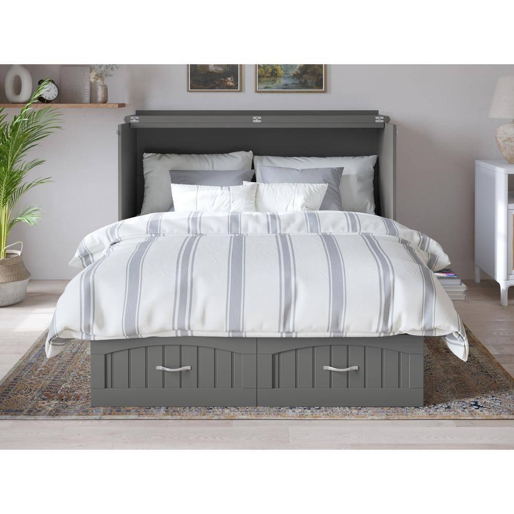Queen Nantucket Murphy Bed Chest USB Turbo Charger Gray - AFI: Space-Saving, Built-In Charging, No Box Spring Required
