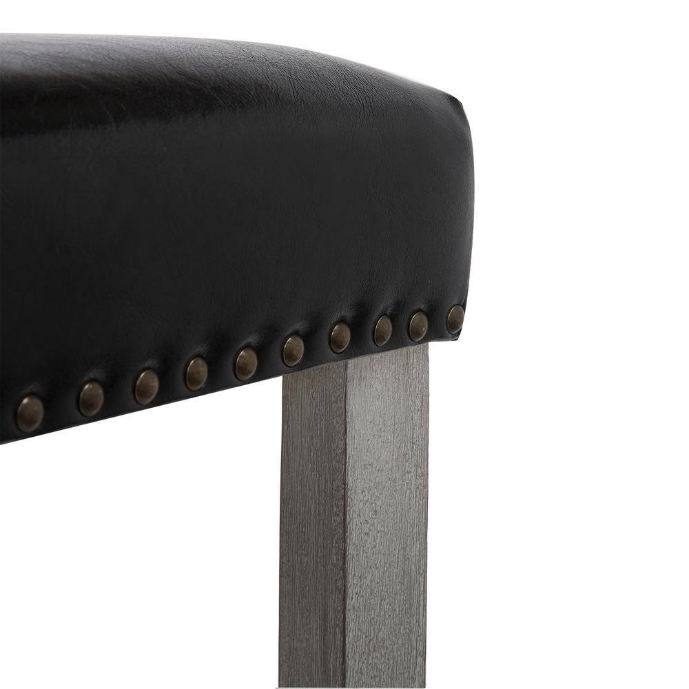 Polytrends Jameson Upholstered Polyester Gray 24 Inch Counter Stool Antique Gray/Black Wood Rubberwood Footrest Leather Glam