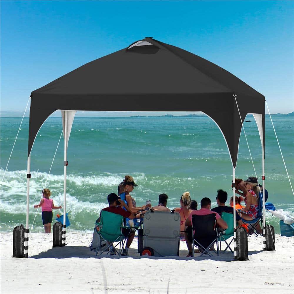 10 ft. Black Polyester Pop-Up Canopy Tent with LED Lights