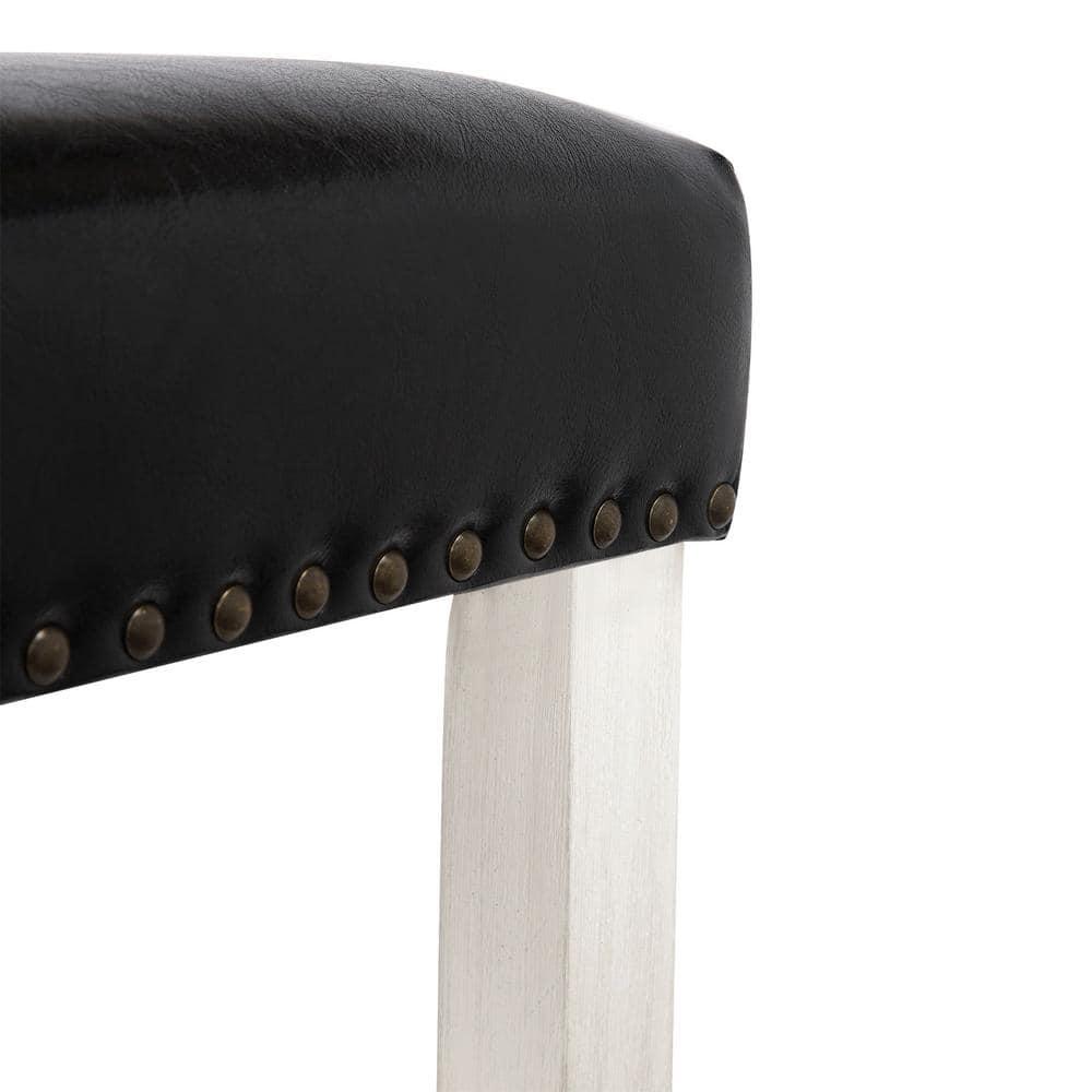 GRANDVILLA 24" Upholstered Bar Stool with Nail Head Trim, Antique White/Leather