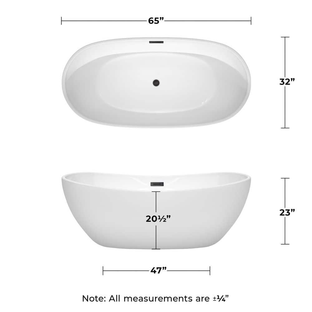 Wyndham Collection WCOBT101465MBTRIM Rebecca 65'' x 32'' Freestanding Soaking Acrylic Bathtub