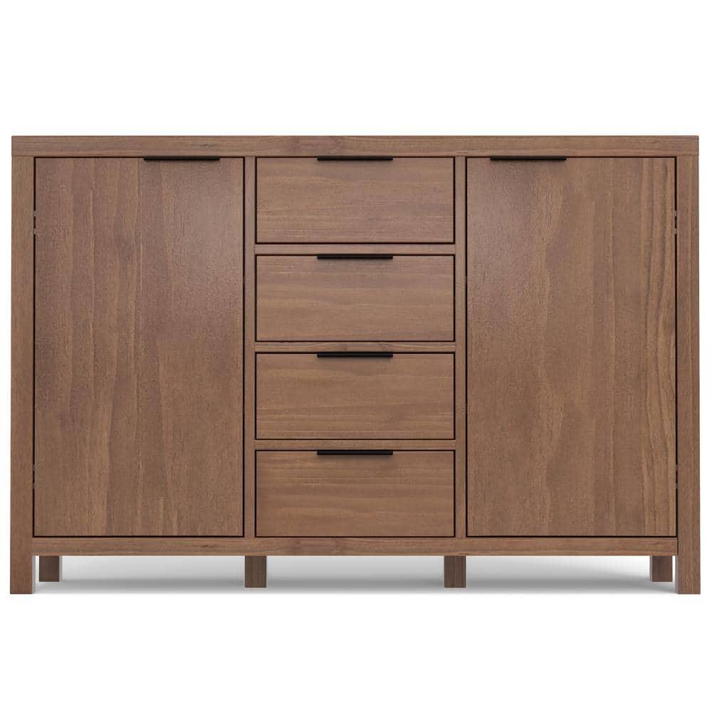 Simpli Home Hollander SOLID WOOD and Pine 54 inch x 18 inch Rectangle Contemporary Sideboard Buffet in Medium Saddle Brown