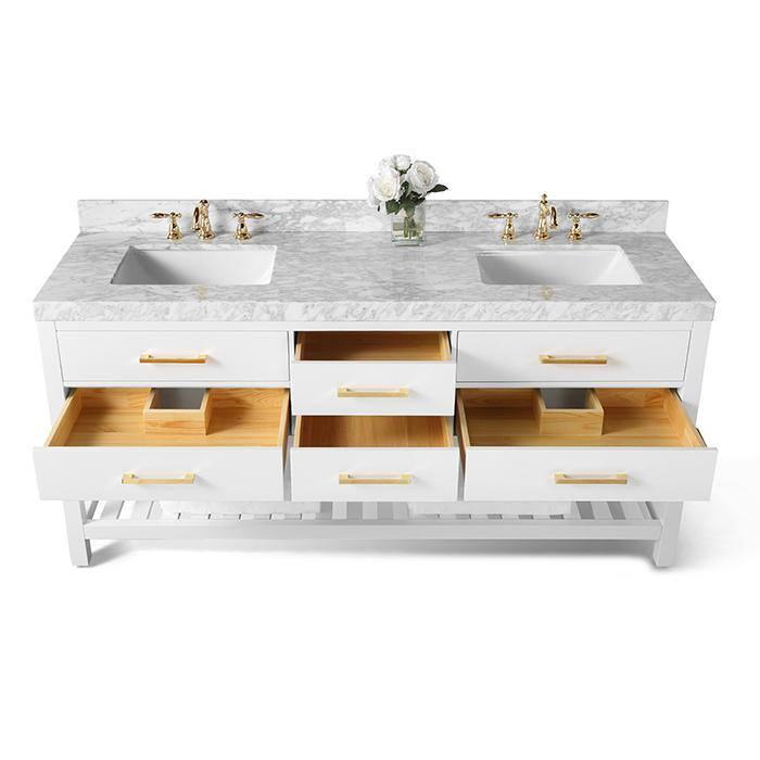 Ancerre Designs Elizabeth 72" Bathroom Vanity Set with Gold Hardware in White