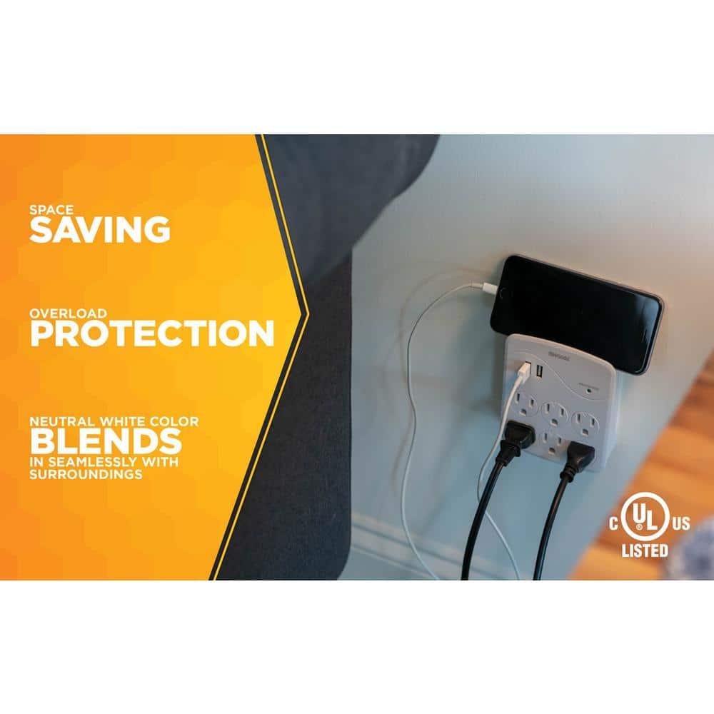 Woods 41076 Surge Protector with 6 Power, 6-Outlet 1440J of Protection