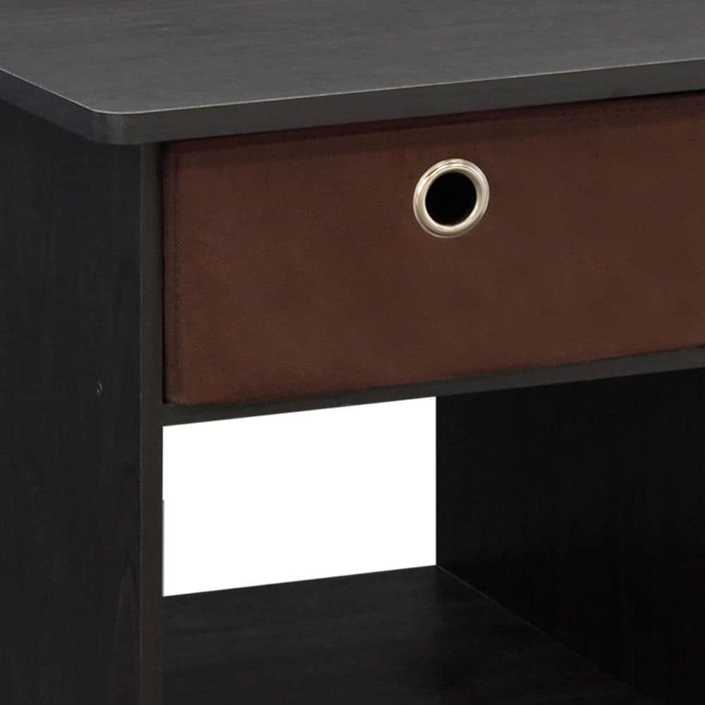 Furinno 10004 End Table / Nightstand Storage Shelf with Bin Drawer, Dark Espresso/Brown
