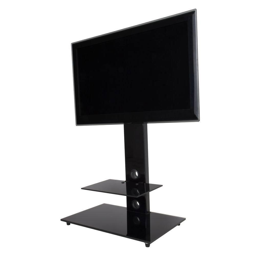 Lesina Gloss Black Tempered Glass Corner TV Stand with Cabinet