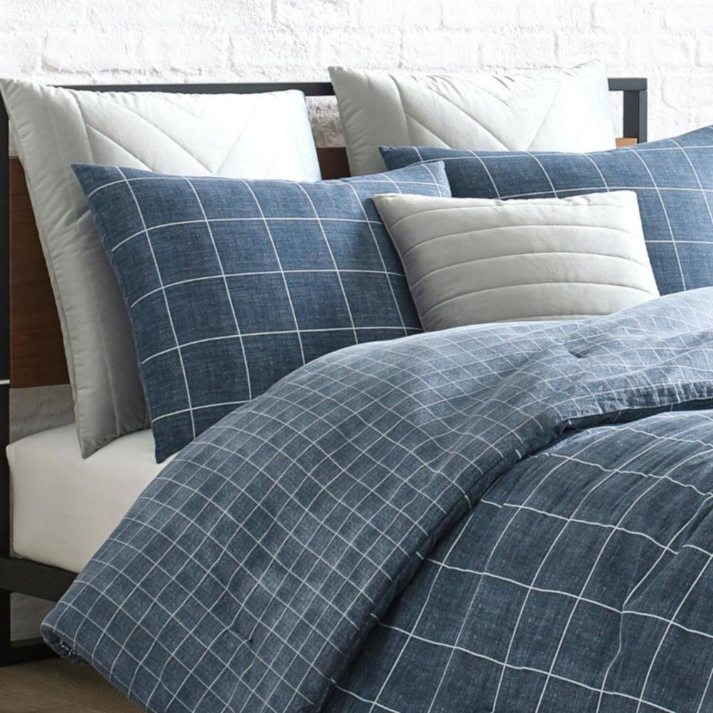 Kenneth Cole Kenneth Cole Holden Grid Cotton Blue Duvet Cover Set