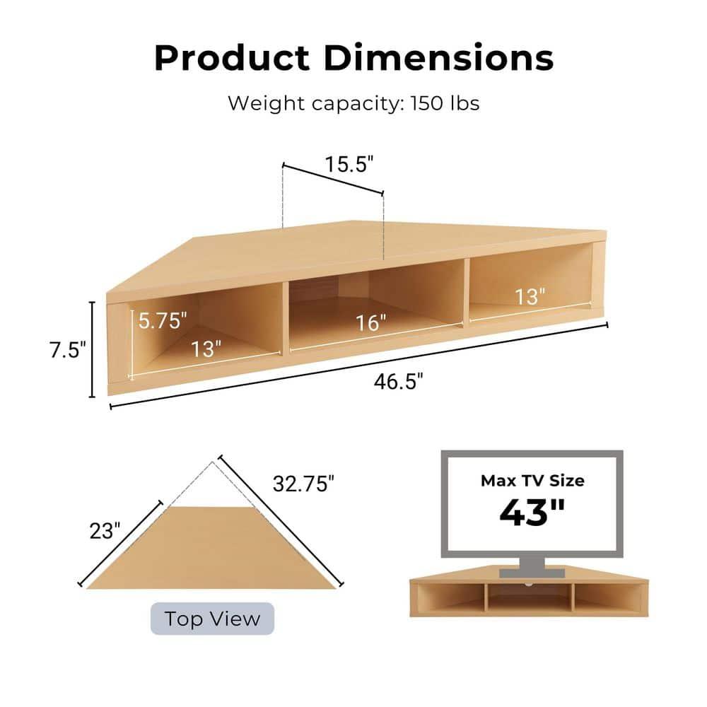 24/7 Shop At Home Tybo Open Shelves Corner Floating Console Fits TV Stand for TVs up to 50" Gingko Maple