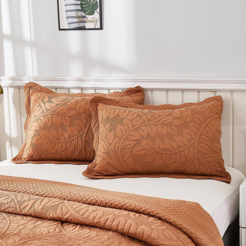 MarCielo 2-Piece 100% Cotton Quilted Pillow Shams Embroidered Farmhouse Pillow Shams (Standard, Royal Orange)