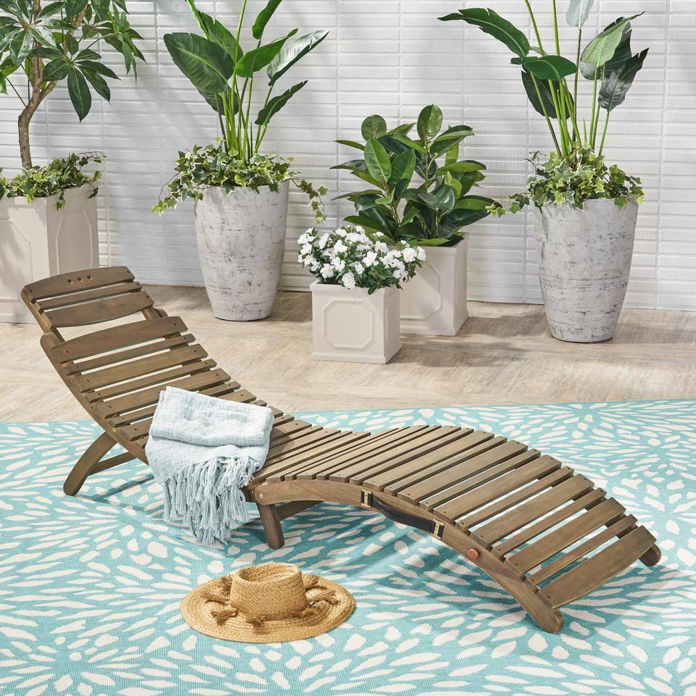 Christopher Knight Home Lisbon Outdoor Acacia Wood Folding Armless Chaise Lounge (Set of 2), Gray