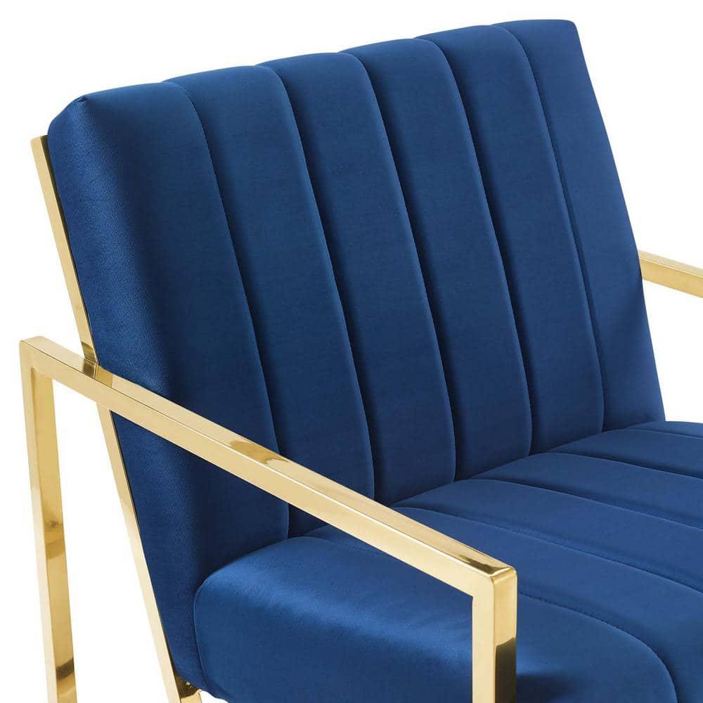Modway Inspire Channel Tufted Performance Velvet Armchair in Navy