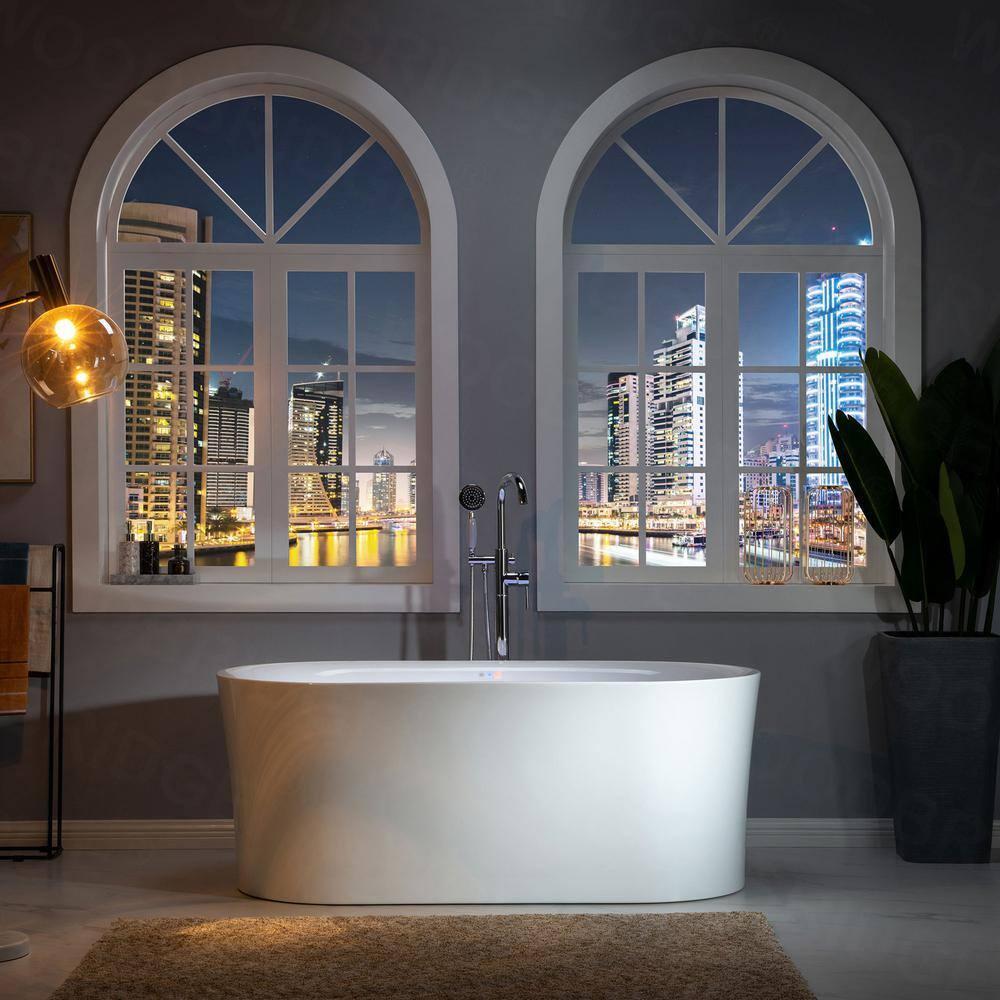 67" x 32" Freestanding Air Soaking Acrylic Bathtub with 208 Jets, 7 Colors LED Lights, Chromatherapy