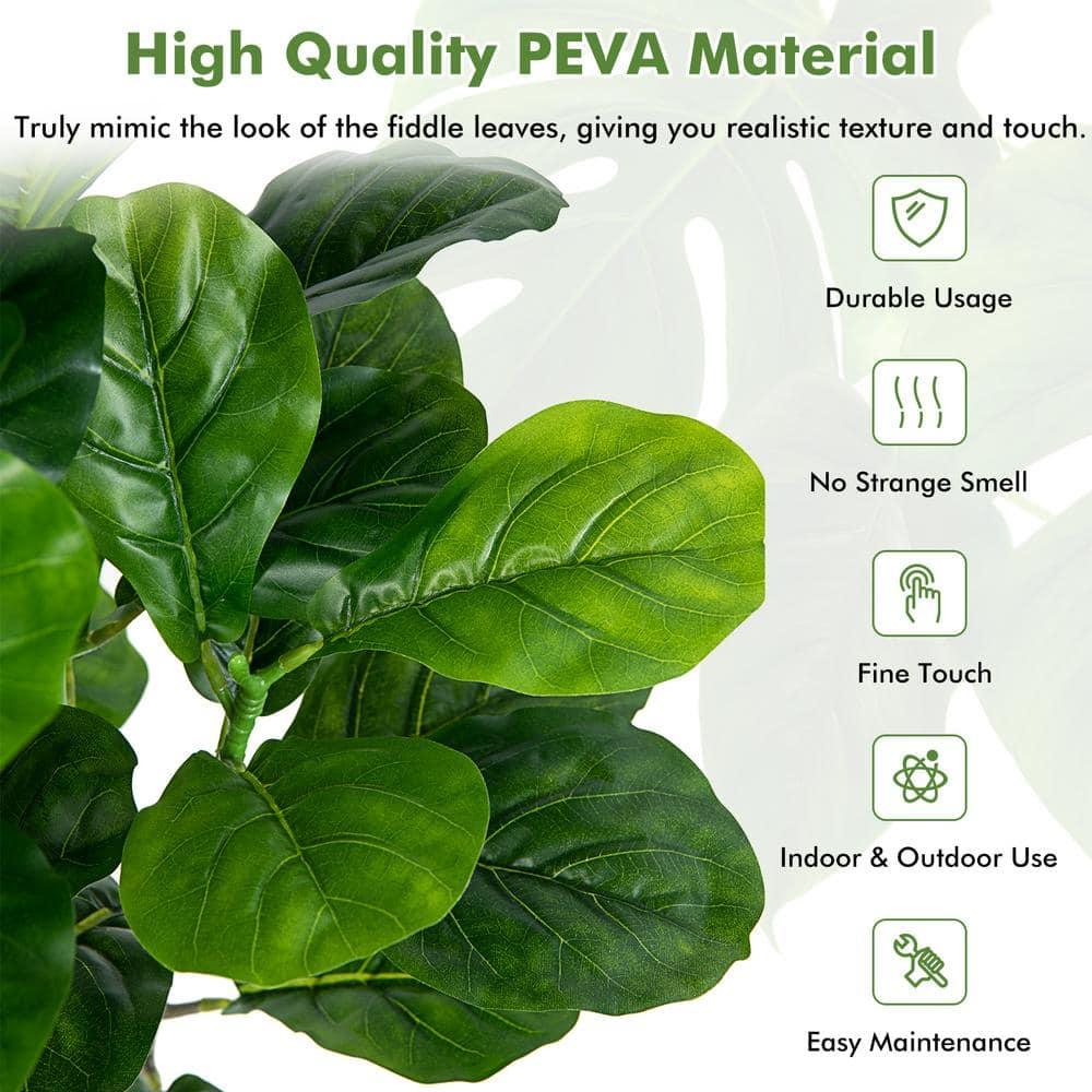 51-Inch Green Artificial Fiddle Leaf Fig Tree in Black Pot, Set of 2