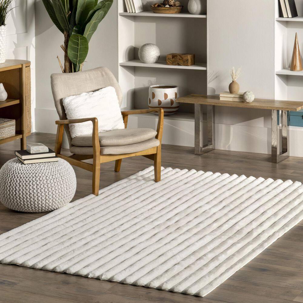 nuLOOM 5' x 8' Cozy Plush SuperiorWash Area Rug, Machine Washable, Non-Slip, Soft Fluffy Shag Carpet for Living Room Bedroom Nursery, Kai Off-white