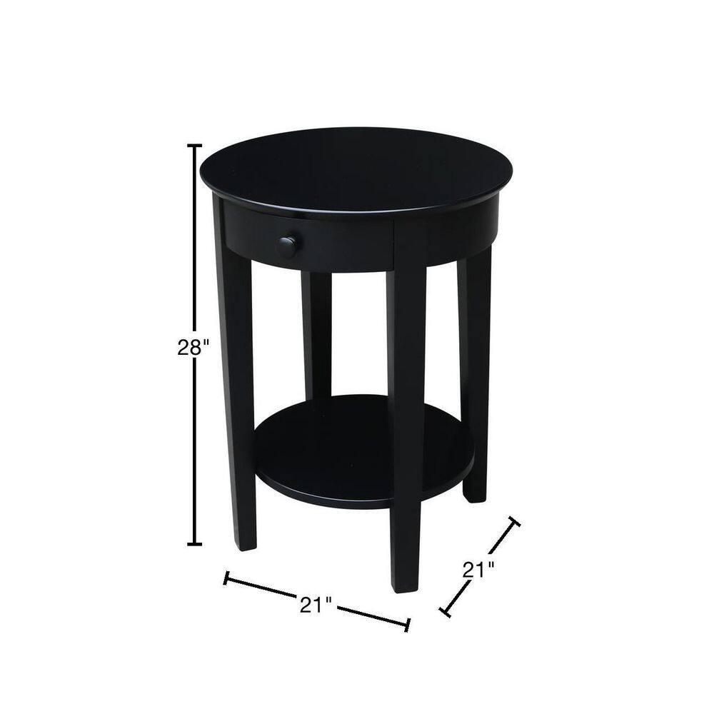 International Concepts Phillips Accent Table with Drawer Black: Solid Parawood, Mid-Century Modern, Square Shape