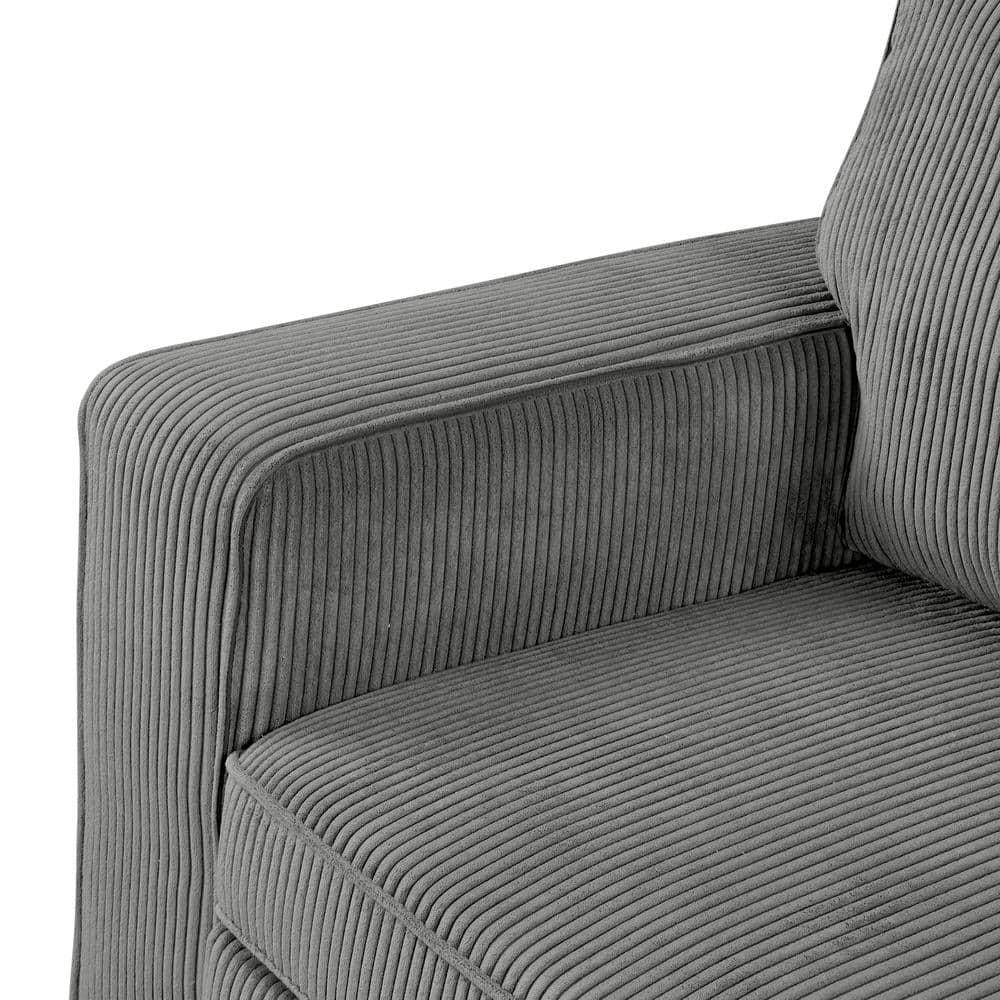 HOMES: Inside + Out Paeke Sleeper Sectional Sofa Corduroy with Storage Chaise and Reversible Dark Gray