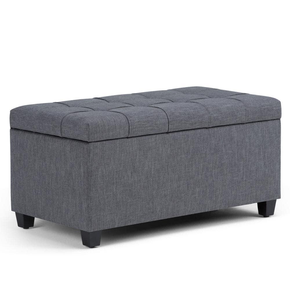 Simpli Home Sienna 33"W Upholstered Storage Ottoman Bench with Lift-Up Tufted Top