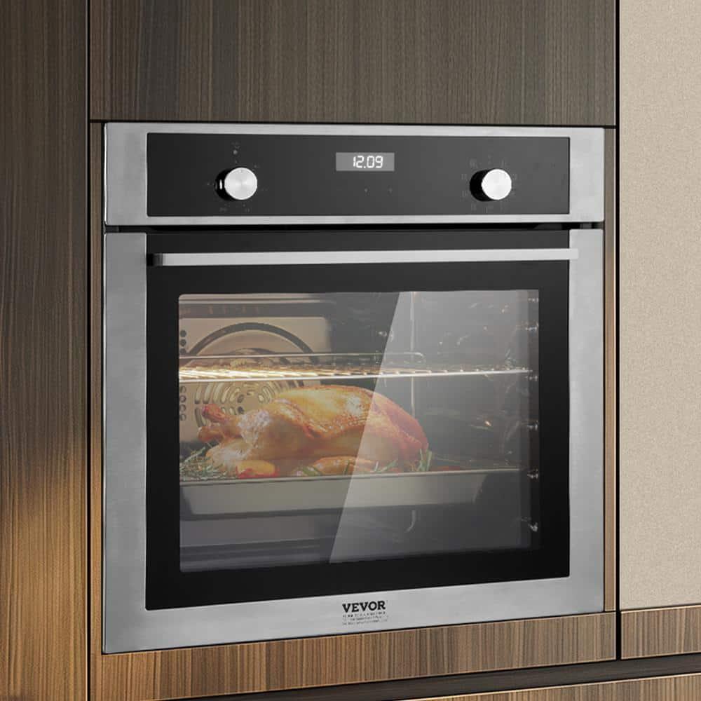 VEVOR Single Wall Oven, 24" Electric Built-in Wall Oven with 9 Cooking Functions, 2.68 Cu.Ft Electric Wall Ovens with Timer, 2800W Electric Oven with Baking Rack and Tray, for Kitchen