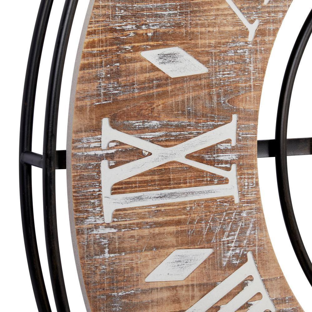 DecMode 34" Brown Metal Floral Wall Clock with Wood Accents