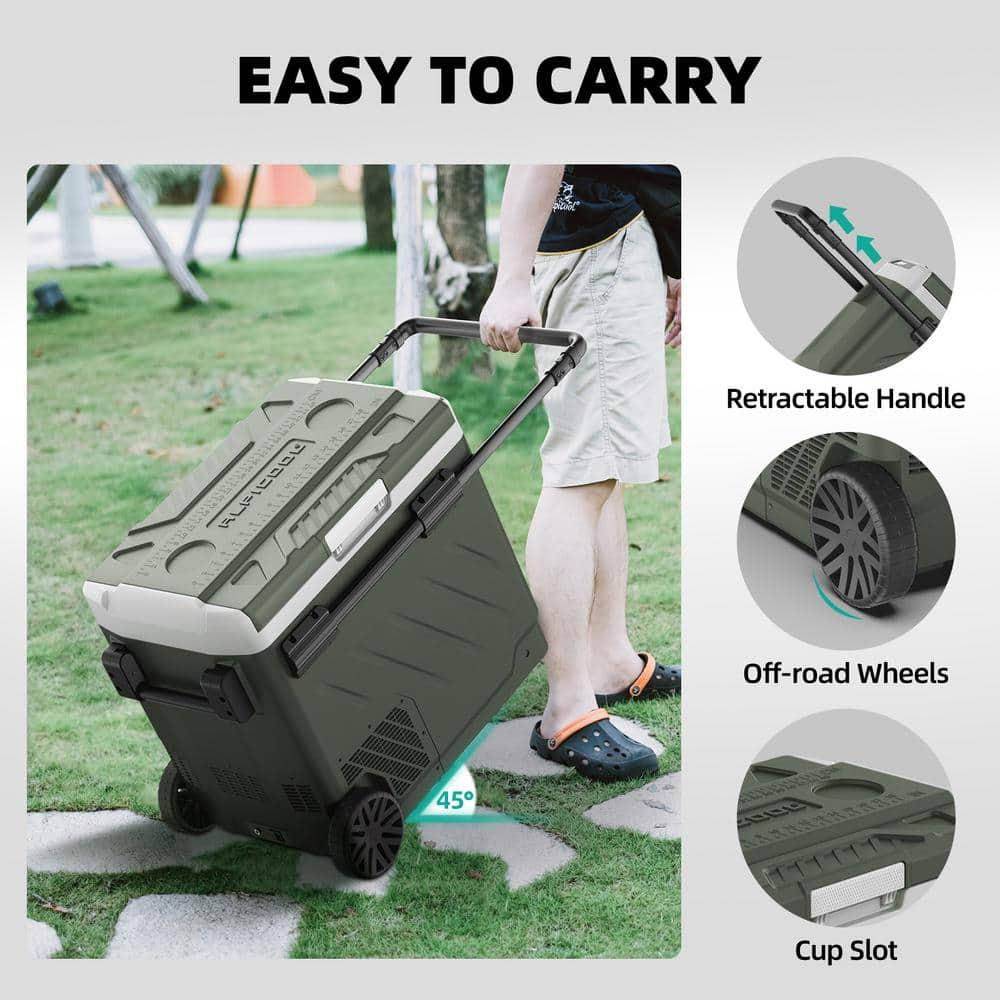 Alpicool 52Qt Dual Zone Portable Car Refrigerator, 12V/24V/220V Portable Car Fridge, With APP Smart Design to Remote Control Temperature, Large Capacity Cooler and Freezer, Wheels & Retractable Handle for Easy Move Anywhere