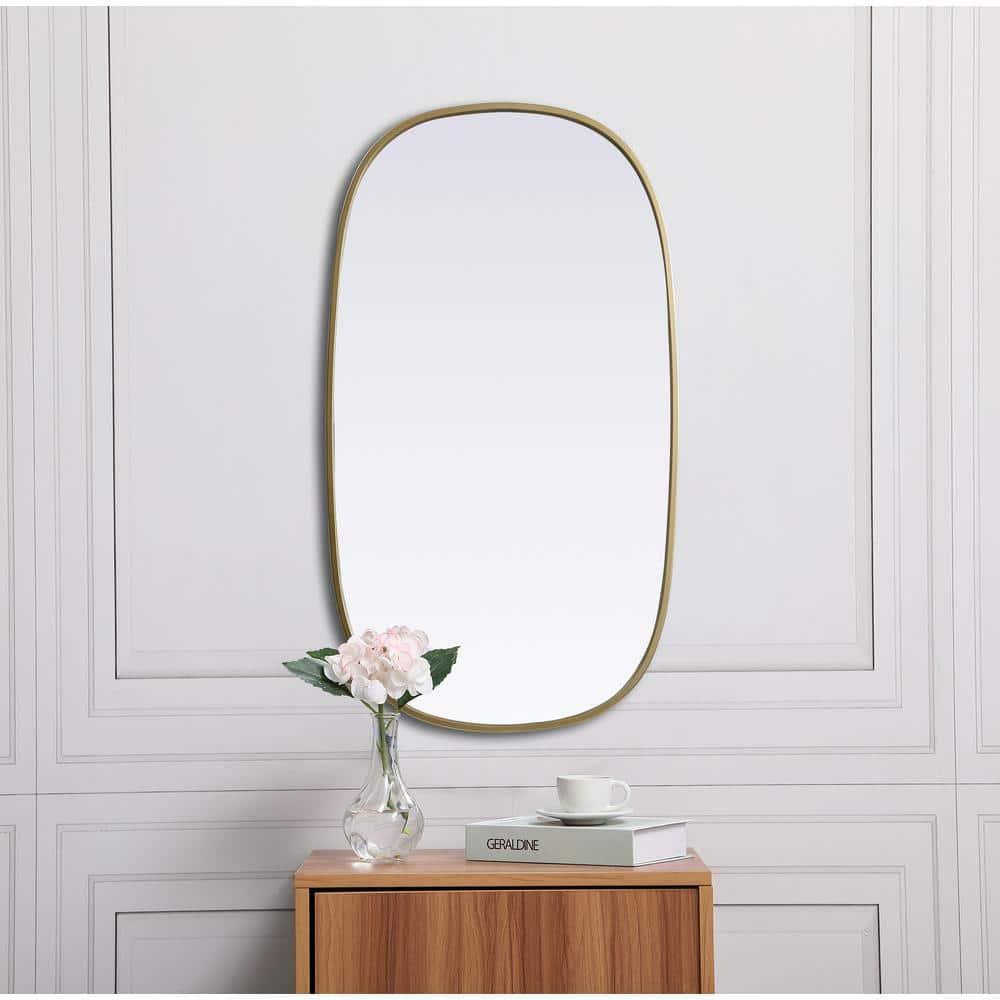 Elegant Lighting Metal Frame Oval Mirror 20x36 Inch in Brass