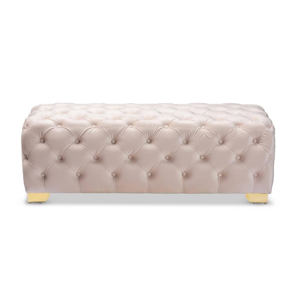 Avara Velvet Button Tufted Bench Ottoman - Baxton Studio