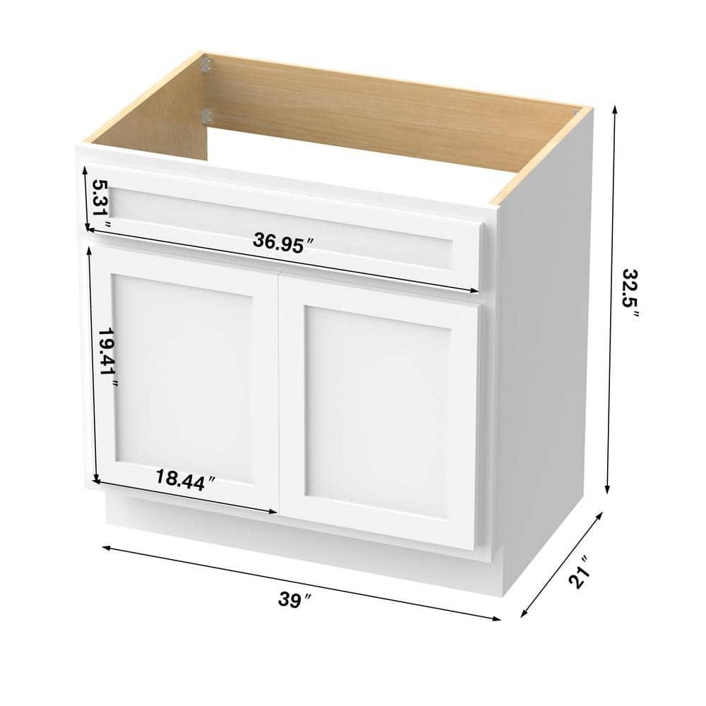 Vanity Art  Vanity Cabinet with Knockdown, White - 39 x 21 x 32.5 in.