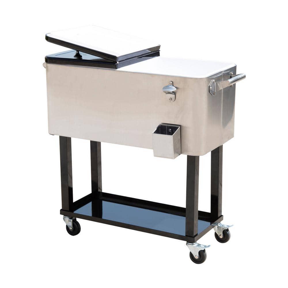 IRHOMA Outsunny 80 QT Rolling Cooling Bins Ice Chest on Wheels Outdoor Stand Up Drink Cooler Cart for Party