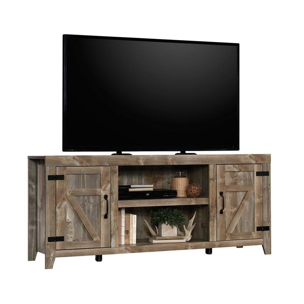 Sauder Rustic Cedar Farmhouse TV Stand with Storage for TVs up to 70", Rustic Cedar Finish