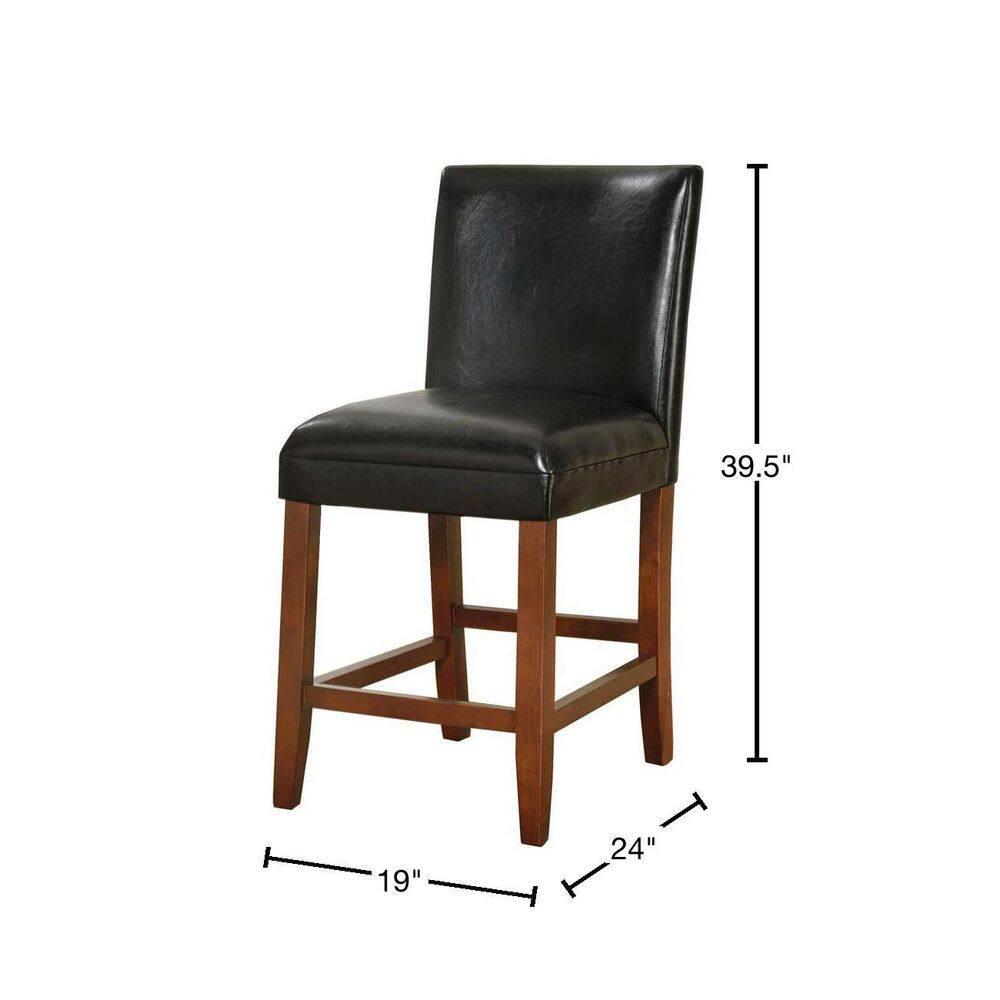 24" Faux Leather Luxury Counter Height Barstool Black - HomePop: Rubberwood Legs, Padded Back