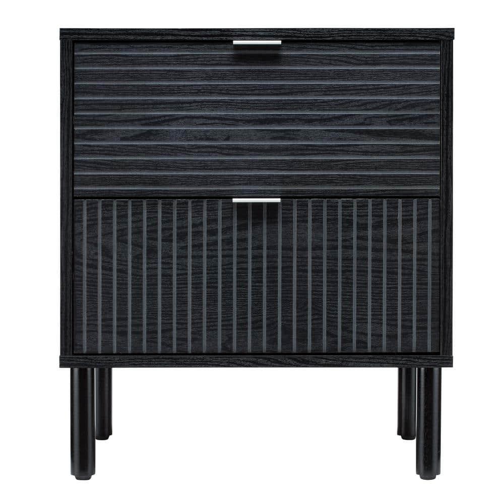 Sango Sango Merk 2-Drawer Solid Wood Nightstand, Drawers With Horizontal & Vertical Grooves