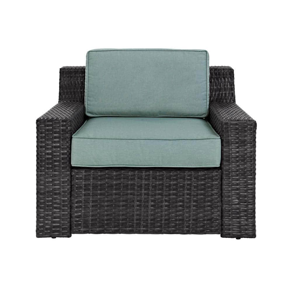 Beaufort Outdoor Steel Arm Chair Mist/Brown - Crosley: Woven Resin Wicker, Powder-Coated Frame, UV & Weather-Resistant