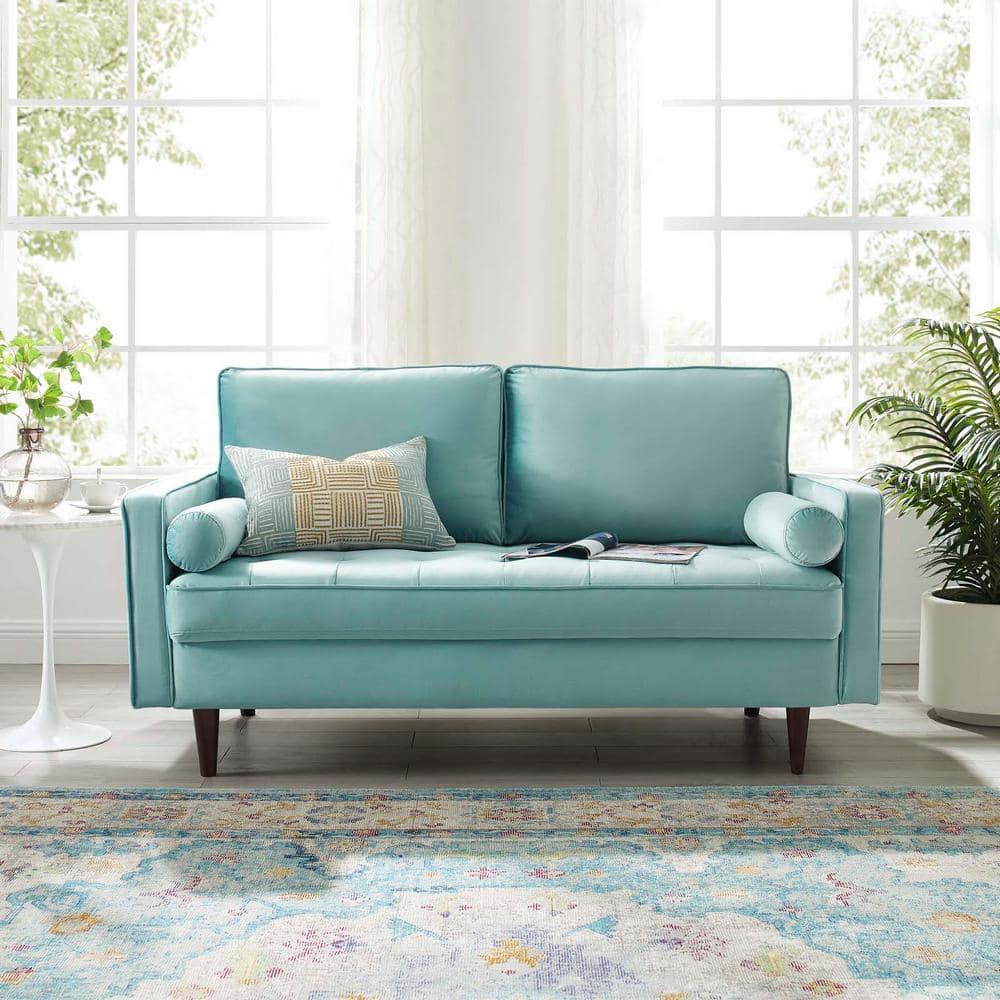 Modway Valour Modern Performance Velvet Loveseat in Mint Green/Walnut