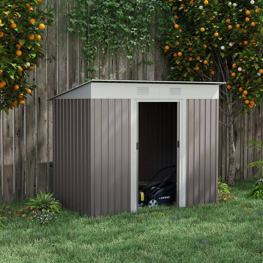 Outsunny 7' x 4' Metal Garden Shed, Backyard Tool Storage Shed with Dual Locking Doors, 2 Air Vents and Steel Frame, Light Gray