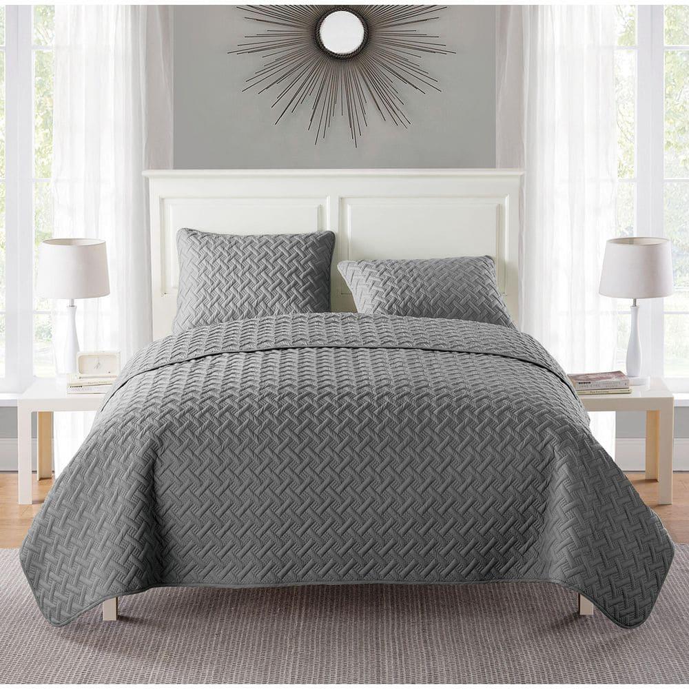 3pc Full/Queen Nina Embossed Quilt Set Gray - VCNY Home: Hypoallergenic Microfiber Coverlet with Shams