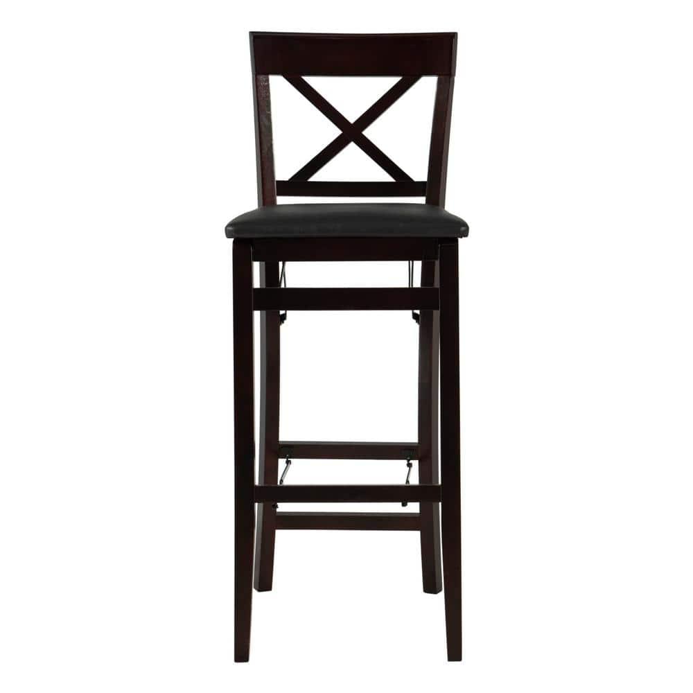 Triena X Back Faux Leather Folding Barstool Espresso - Linon: Padded Seat, Wood Legs, No Assembly Required