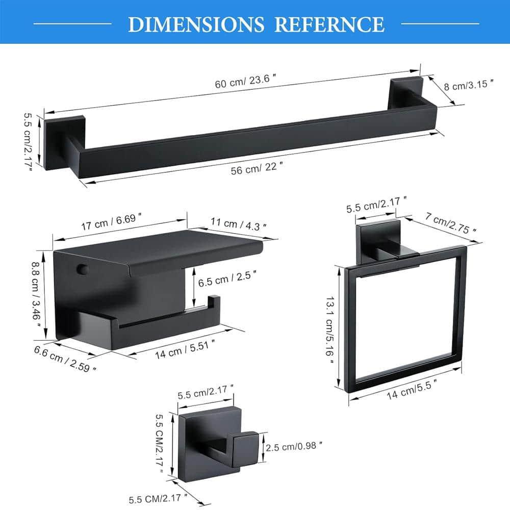 Matte Black Stainless Steel 6-Piece Bathroom Hardware Set