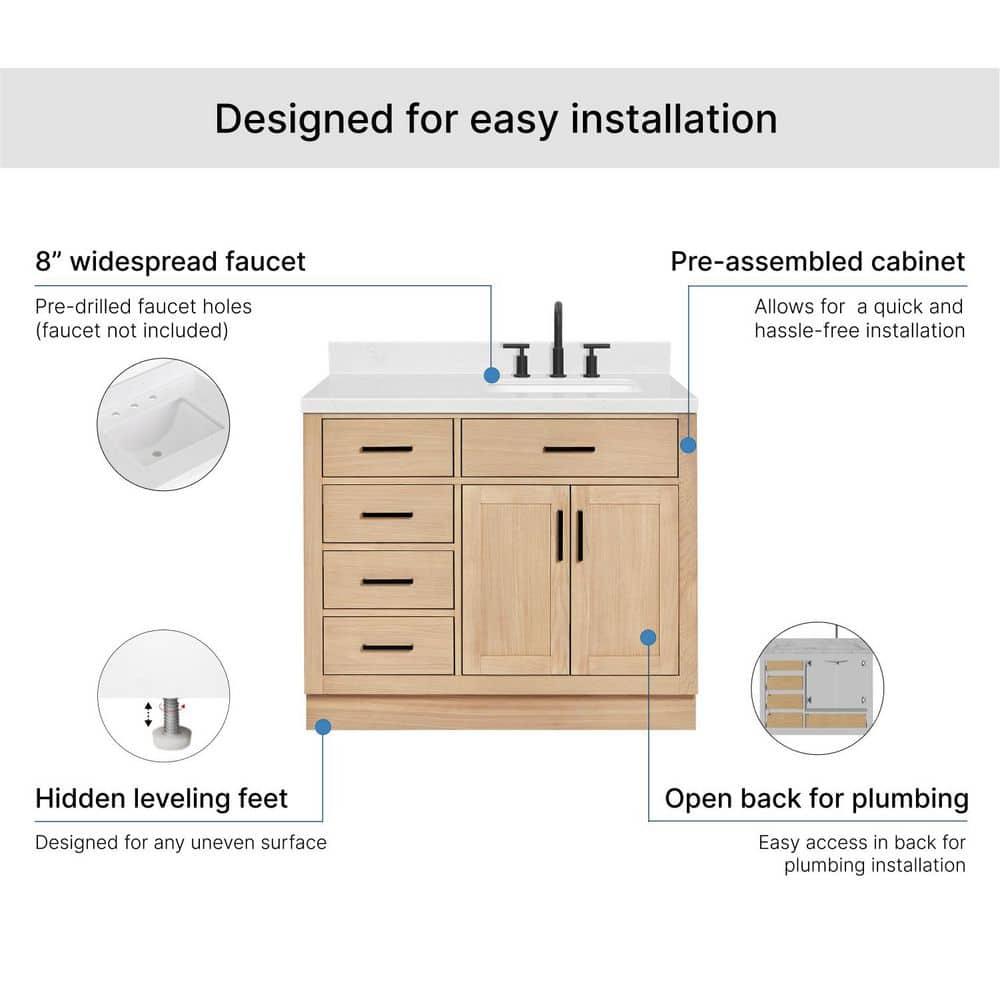 Wildon Home® Tidworth 42'' Solid Wood Single Bathroom Vanity with 1.5'' Carrara Quartz Top, Right Offset Rectangular Sink
