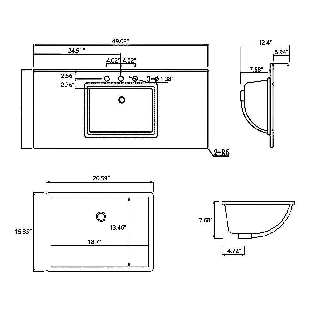 MEDUNJESS 49'' Marble Single Bathroom Vanity Top with Sink