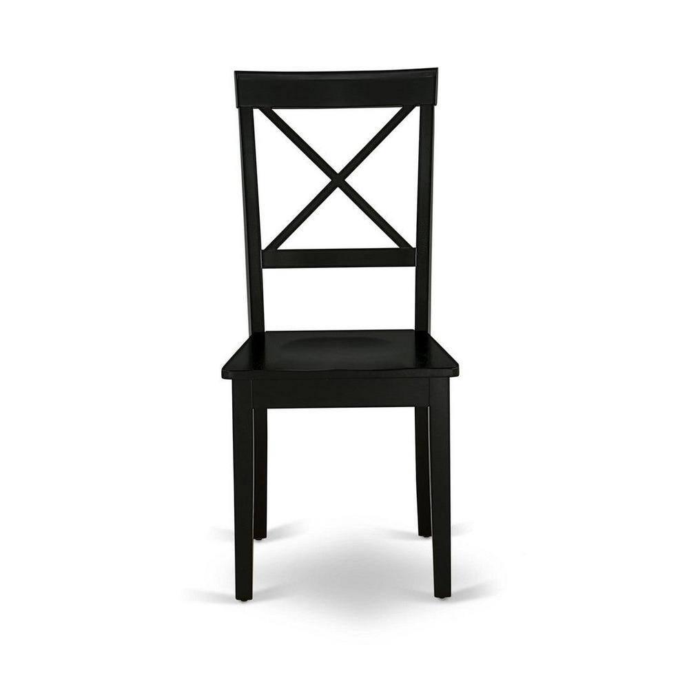 East West Furniture Dublin Table and X-back Chair Set with Wood Seat in Black