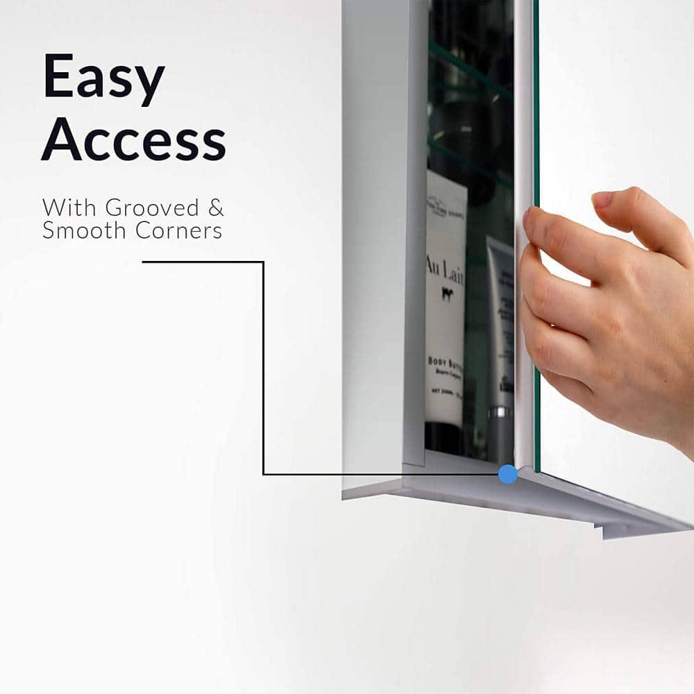 Bathroom Medicine Cabinet, Aluminum, Recessed/Surface Mount, Right/Left Hinged, Mirrored Interior - 24" x 30"